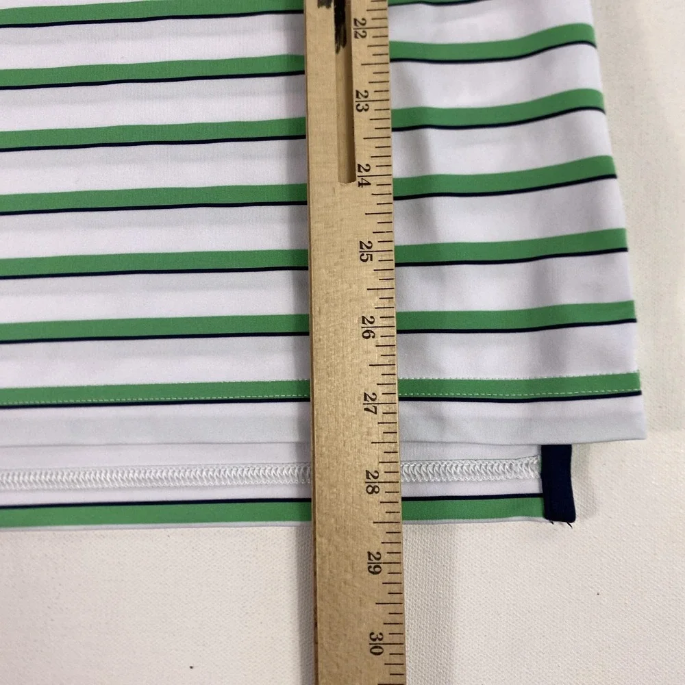 RLX Ralph Lauren Polo Shirt Mens Large White Green Stripe Performance Bear's Paw